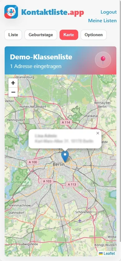 Mobile Ansicht einer Gruppenliste auf dem Smartphone